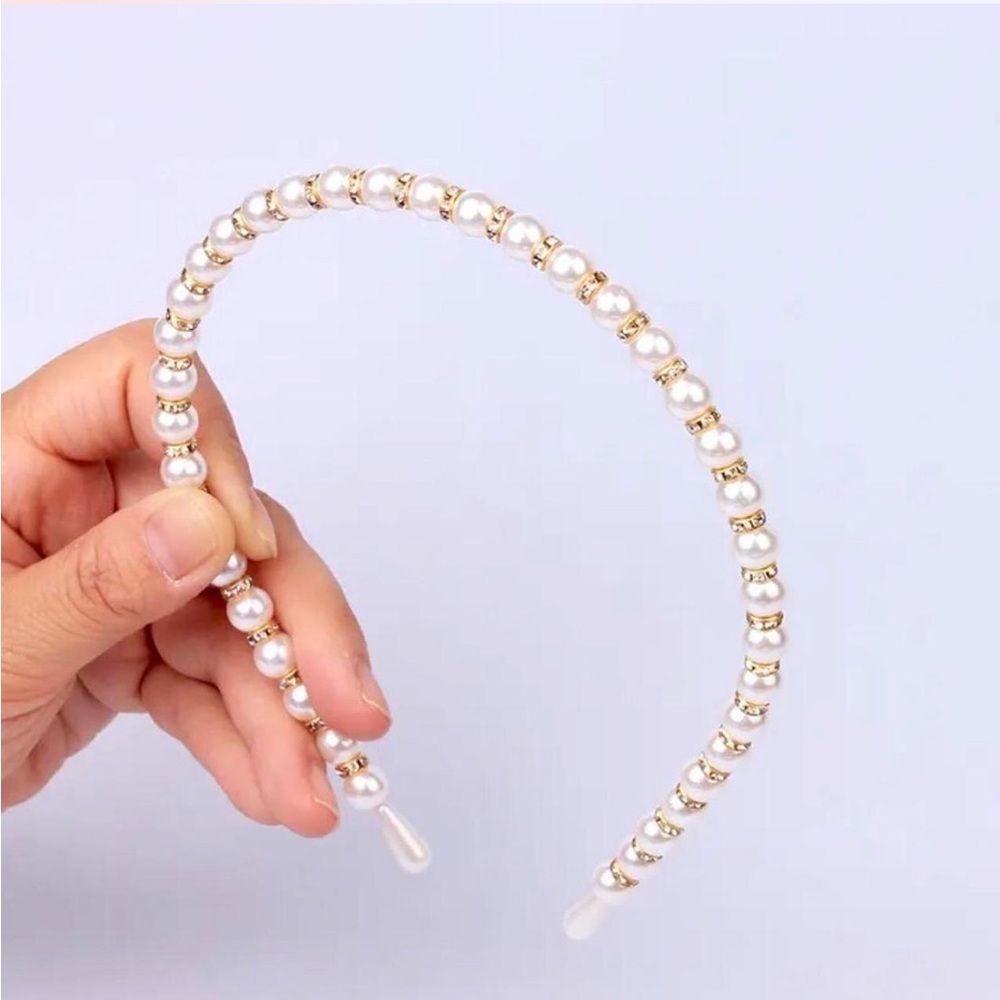 1pc Gold Metal Pearl Headband For Women